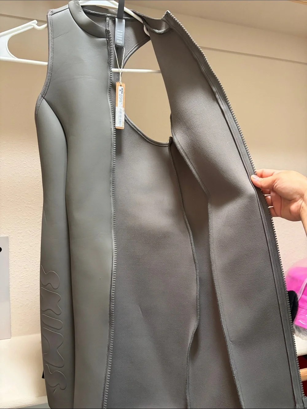 SKIMS Charcoal Gray Neoprene Front-Zip One-Piece Swim dress